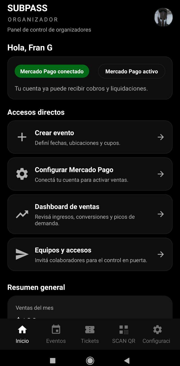Editar y administrar perfil del organizador en SUBPASS