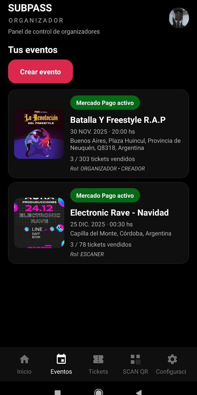 Mis eventos y colaboradores del organizador en SUBPASS